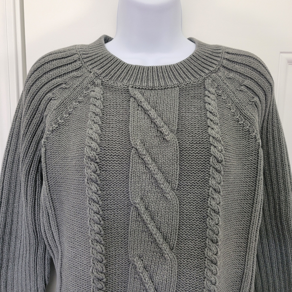Woolrich 100% Cotton Women's Chunky Cable Knit Sweater Fall Winter Gray Size M - Picture 4 of 10